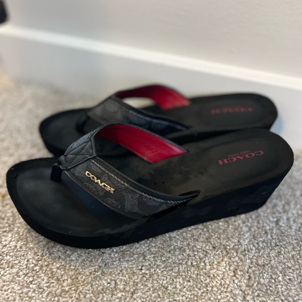 Vintage Coach Black and Red Wedge Sandals